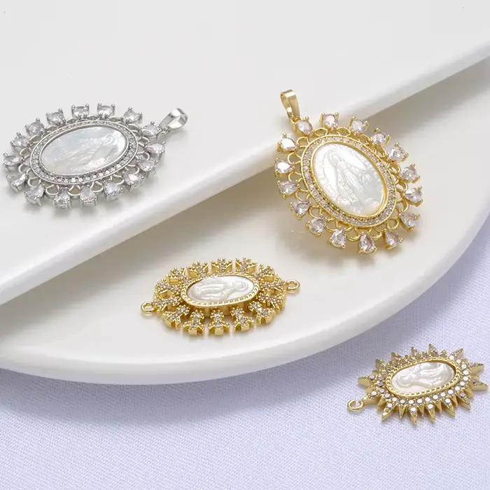 Breloques chrétiennes Vierge Marie en laiton plaqué or pour femmes, accessoires de bijoux pour colliers faits main DIY : VD1184