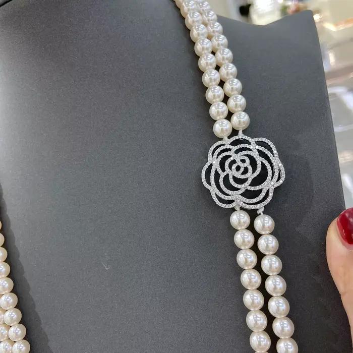 Collier Long de perles roses pour femmes, accessoire de bijoux élégant pour dames