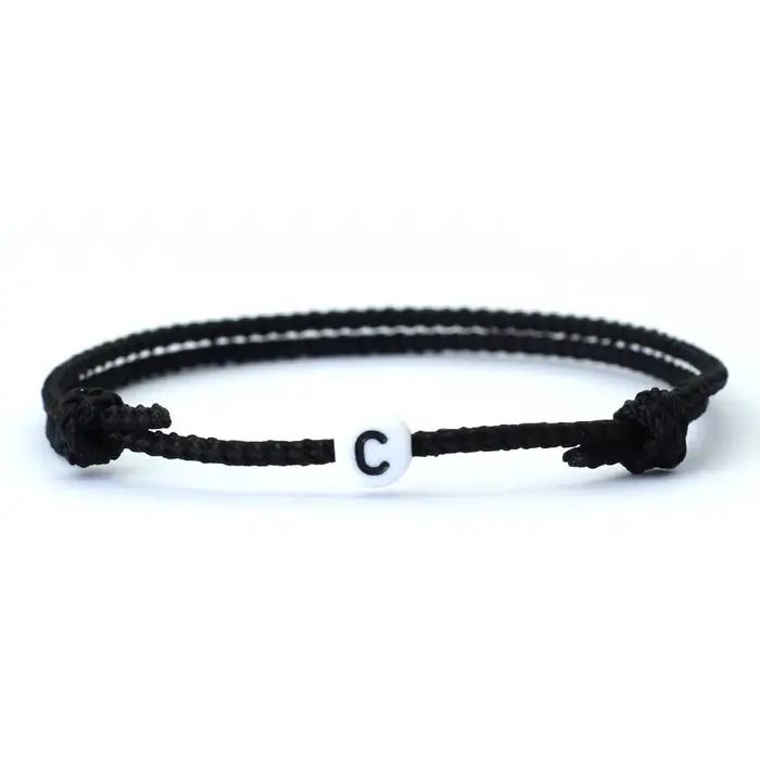 Bracelet unisexe tissé à la main avec 26 lettres, style simple, chaîne noire, canadette, invite au nom, réglable, loisirs