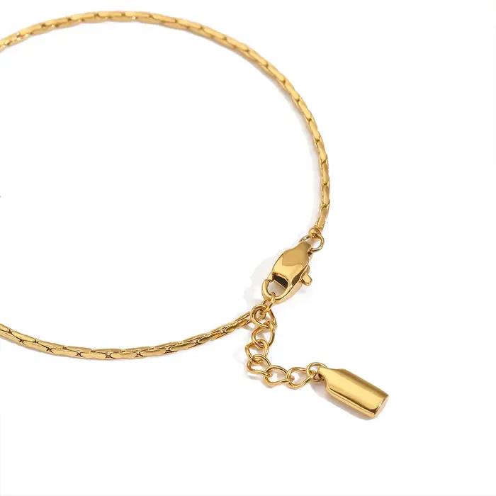 Bracelet en chaîne de fil martelé EManco 1,3 mm en or blanc, simple, pour homme, sans perte de couleur, étanche, bijou de main