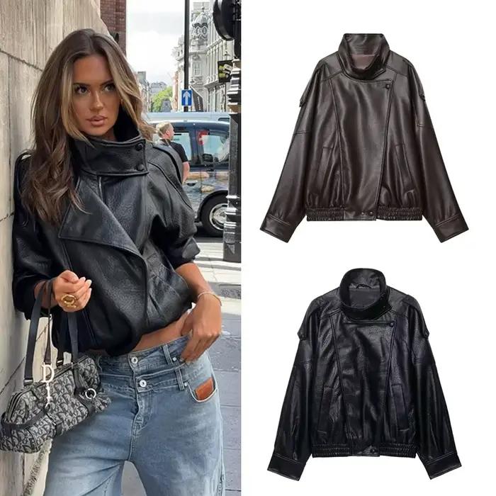 Veste en similicuir pour femme, nouvelle mode, manches longues, veste polyvalente, chic et originale, manteau pour femme, automne hiver, vêtements d'extérieur pour femmes