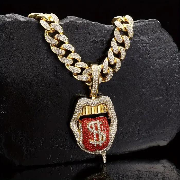 Chaîne Ice Out avec pendentif Dollar, 18 pouces (45 cm), style Cuban Punk, bijoux pour homme et femme, collier en zircon avec éléments Hip Hop, idéal pour un cadeau