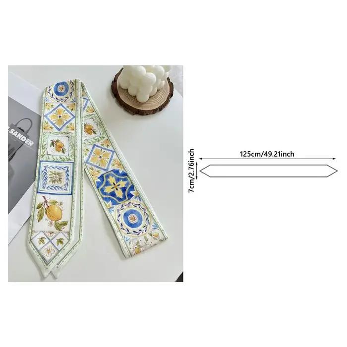 Écharpe en ruban de soie satiné polyvalente, tendance, florale fraîche, longue et fine, cravate pour cheveux, sangle de sac étroite pour femmes