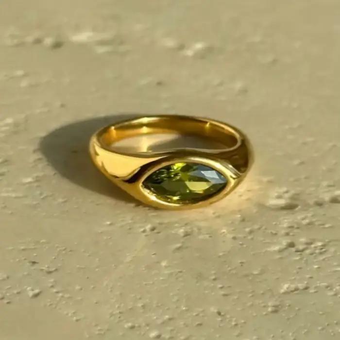 Bague en pierres précieuses en or 18 carats, bague chevalière, bague en cristal solitaire en or, bague de déclaration, cadeau pour elle