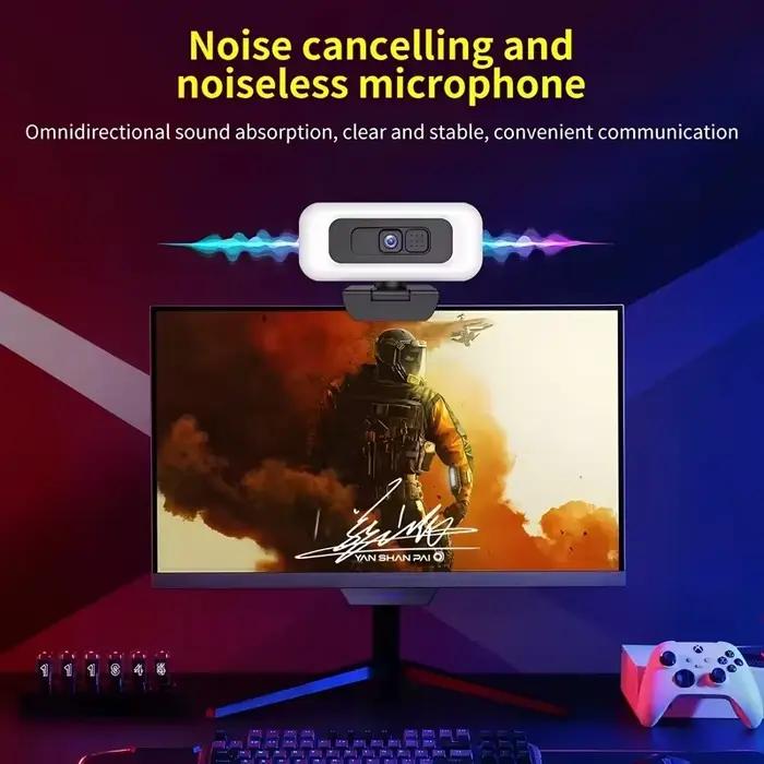 Webcam Lenovo 2K/4K Ultra HD avec autofocus, microphone, lumière et cache de protection de la vie privée pour diffusion en direct flexible
