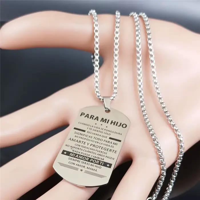 Collier « PARA MI HIJO » pour homme et garçon, en acier inoxydable couleur argent, pour mon fils, chaîne de collier, bijoux, cadeau pour homme N3305S01