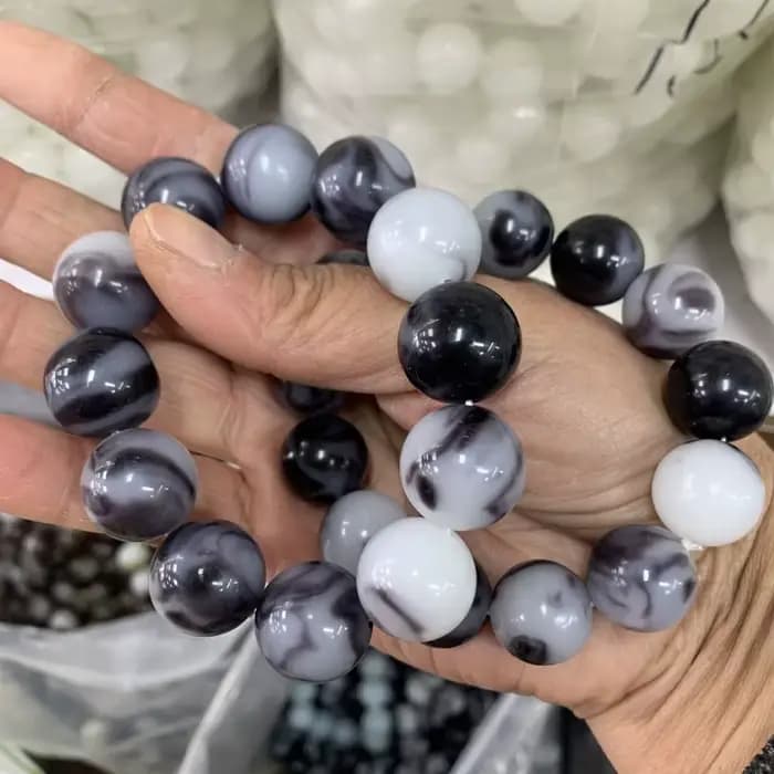 Bracelet naturel bleu et blanc, bijoux en perles rondes pour hommes et femmes