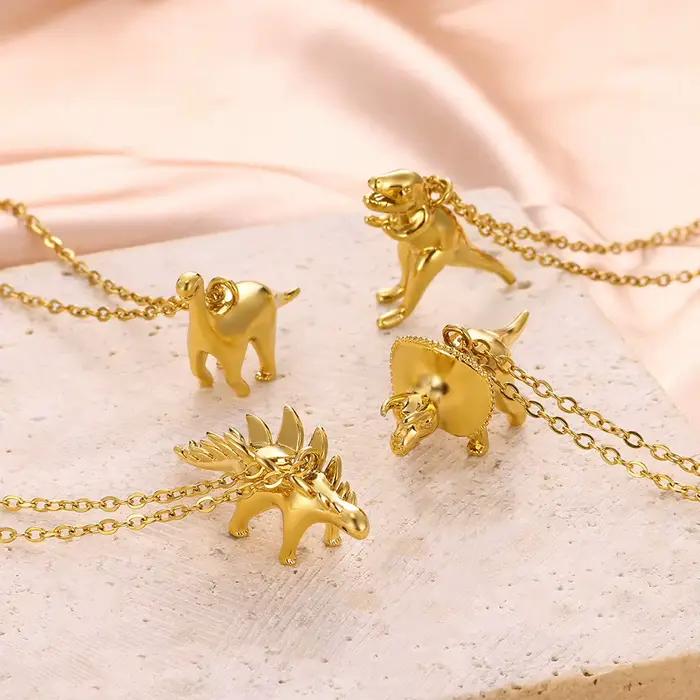 Collier pendentif dinosaure pour femmes et hommes, nouvelle mode, créatif, mignon, chaîne de clavicule, bijoux personnalisés couleur or, cadeaux