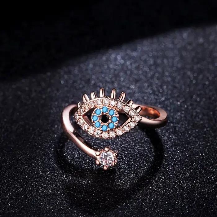 YILUOCD – bague en Zircon cubique pour femmes, anneau mauvais œil de dinde, plaqué or 18 carats, anneau ouvert réglable, amulette, bijoux islamiques, cadeau