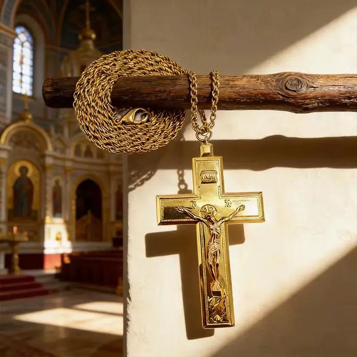Collier pendentif croix de Jésus plaqué or design crucifix INRI bijou chrétien pour homme femme occasions religieuses et personnelles