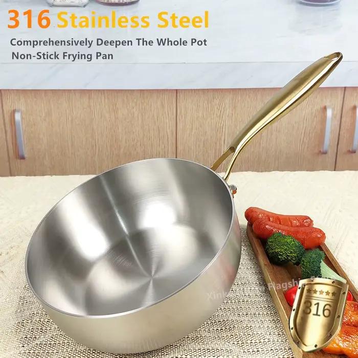 Poêle à frire en acier inoxydable 316, Wok non revêtu approfondie, poêle antiadhésive, cuisinière à gaz, cuisinière à Induction, ustensiles de cuisine universels