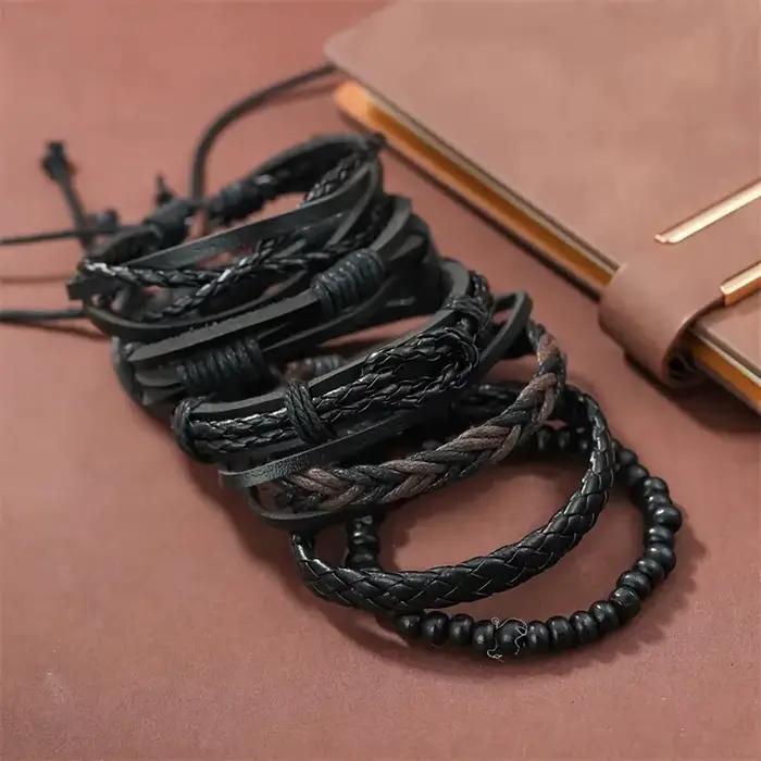 Bracelet torsadé minimaliste en cuir PU pour hommes
