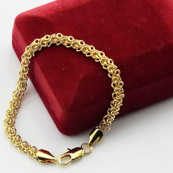 Mode longue hommes femmes unisexe ensemble de bijoux couleur or jaune chaîne collier Bracelets ensemble Helix Style