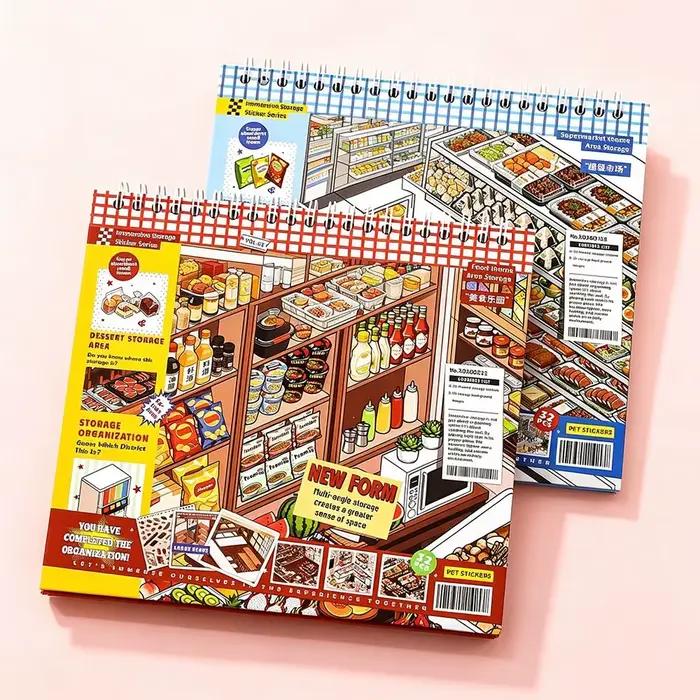 Livre d'autocollants 3D miniature sur le thème du paradis gastronomique, avec illustrations exquises et rangement immersif