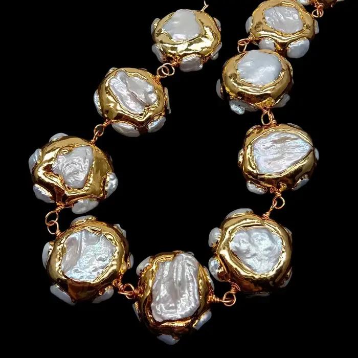 Collier perle keshi blanche galvanisée or naturel pour femmes occasions spéciales collier ras du cou 19.5 inch elegance sophistiquée