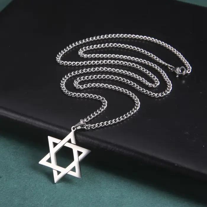 Collier pendentif étoile de David Hexagramme Skyrim pour hommes et femmes, en acier inoxydable noir, longue chaîne de cou, bijoux israéliens, judaïsme