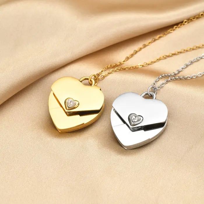 Collier personnalisé en forme de cœur avec médaillon ouvrable et gravure laser pour femmes, bijou de soirée avec message secret, cadeau d'anniversaire
