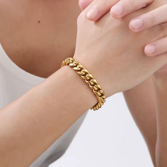 Bracelets à chaîne cubaine couleur or pour hommes, bracelet à maillons de chaîne en acier inoxydable 6/8/10/12MM, cadeau de bijoux Hip Hop décontracté pour hommes