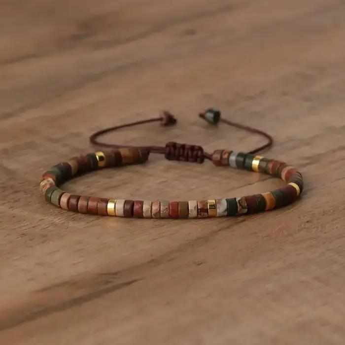 Bracelet en perles de jaspe Picasso, réglable de haute qualité, Bracelet minimaliste, Bracelet en pierre naturelle, Bracelet délicat, 1 pièce
