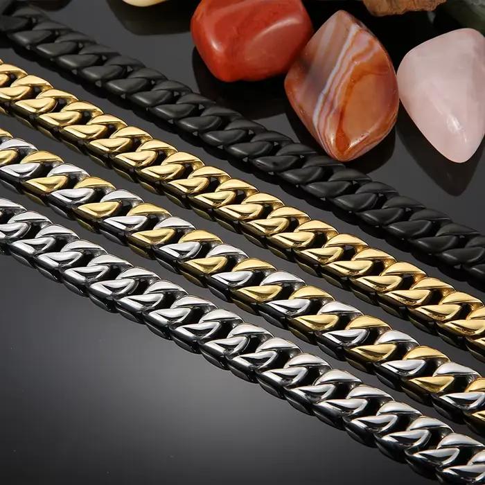 Gourmette JOOn en Acier Inoxydable pour Homme, Bijoux Poli et Brossé, Bracelet Classique, 12mm, SION L