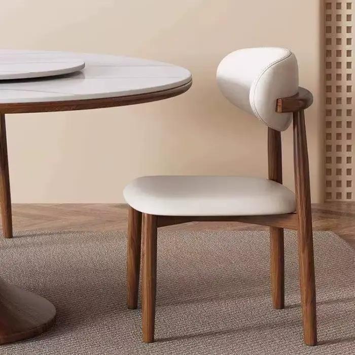 Table à manger ronde moderne et simple avec plateau tournant, table à manger haut de gamme en ardoise et bois massif, et ensemble de chaises