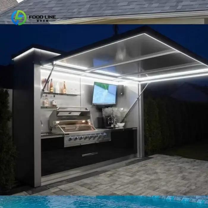 Cuisine extérieure sur mesure de qualité supérieure, style premium, avec évier et réfrigérateur intégrés, cuisines de jardin en acier corten résistant à la rouille