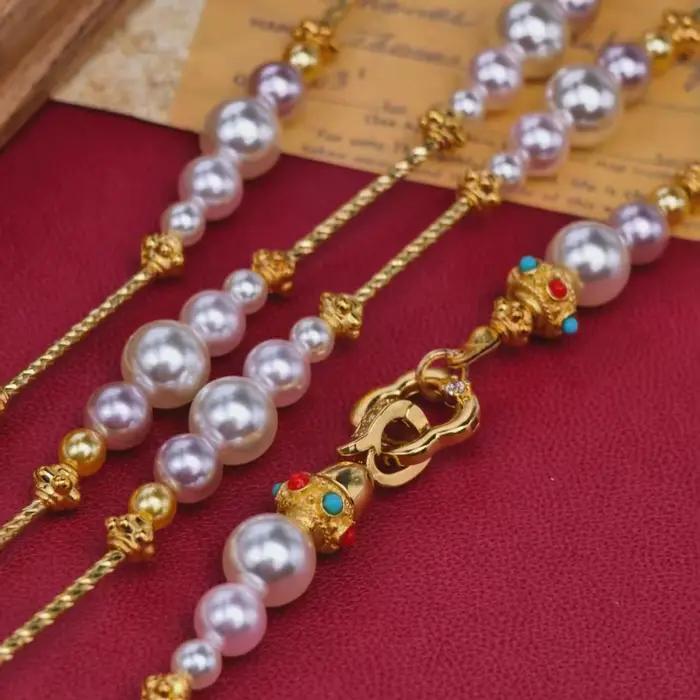Collier de perles violettes vintage à double couche de 130 cm, collier long pour femme, bijoux élégants pour un usage quotidien, cadeau, pour la mariée