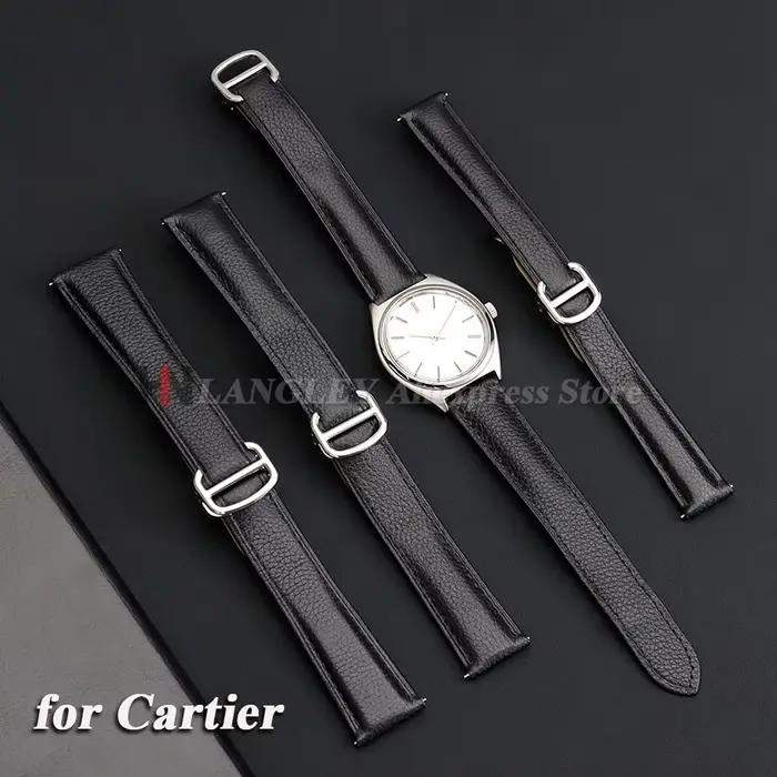 Bracelet de montre en cuir véritable pour Cartier Tank London Solo, motif litchi souple, accessoires pour femmes et hommes, 16mm, 18mm, 20mm, 22mm