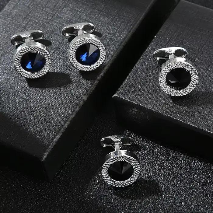 Boutons de manchette de Style Business de luxe, ronds personnalisés en Zircon cubique, bouton de manchette de chemise formelle pour hommes, accessoires de mariage, bijoux