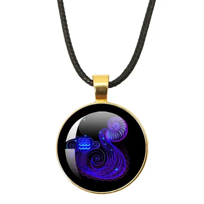 12 signes du zodiaque Constellation collier en corde en cuir pendentif en verre du zodiaque collier cadeau pour femmes hommes vierge Cancer bélier Gemini
