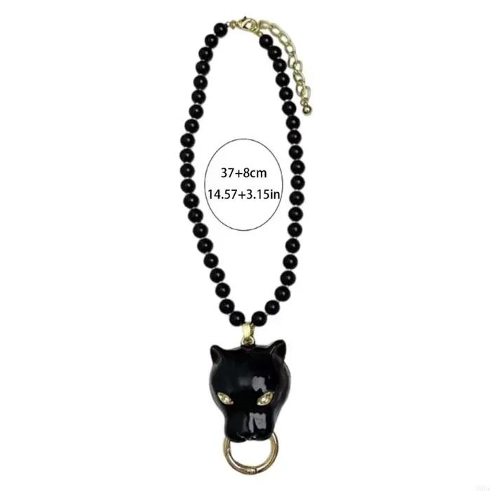 Collier en alliage de perles avec pendentif tête de léopard en émail, bijoux rétro tendance, chaîne de clavicule pour femme
