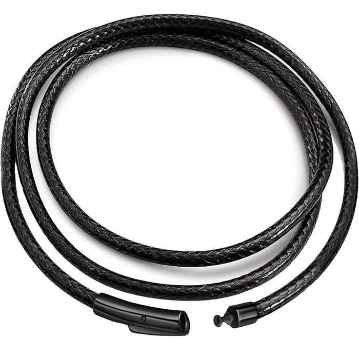 Cordon de collier en cuir avec fermoir noir en acier inoxydable, chaîne en corde cirée noire tressée imperméable pour hommes et femmes, 2/3 mm, longueur 45-60 cm