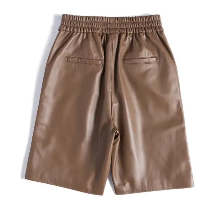 Capable-Bermuda en cuir à cinq points pour femme, taille élastique, jambes larges, short avec poche, à la mode, mn 100%