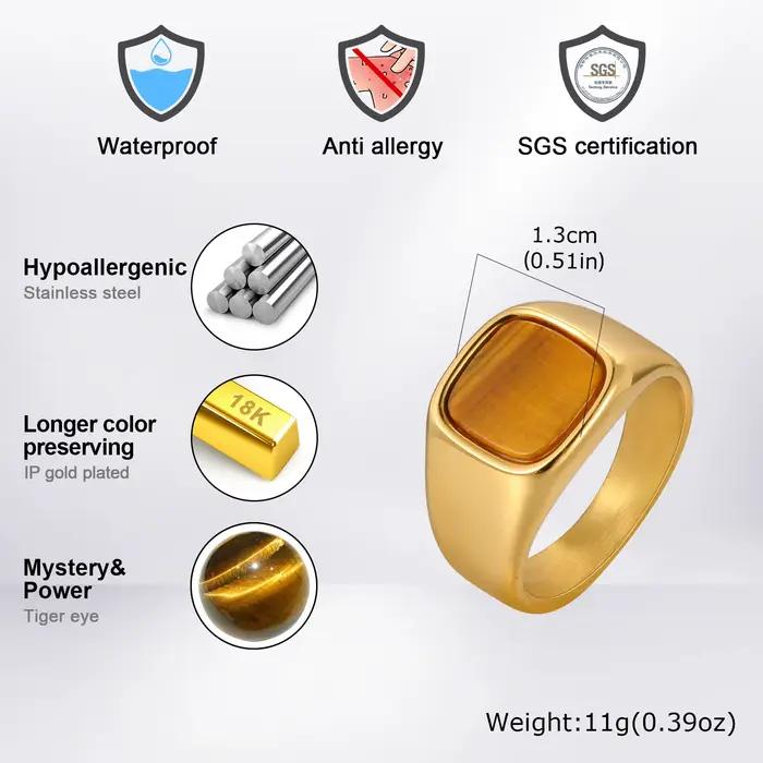Bague signet en pierre œil de tigre pour homme