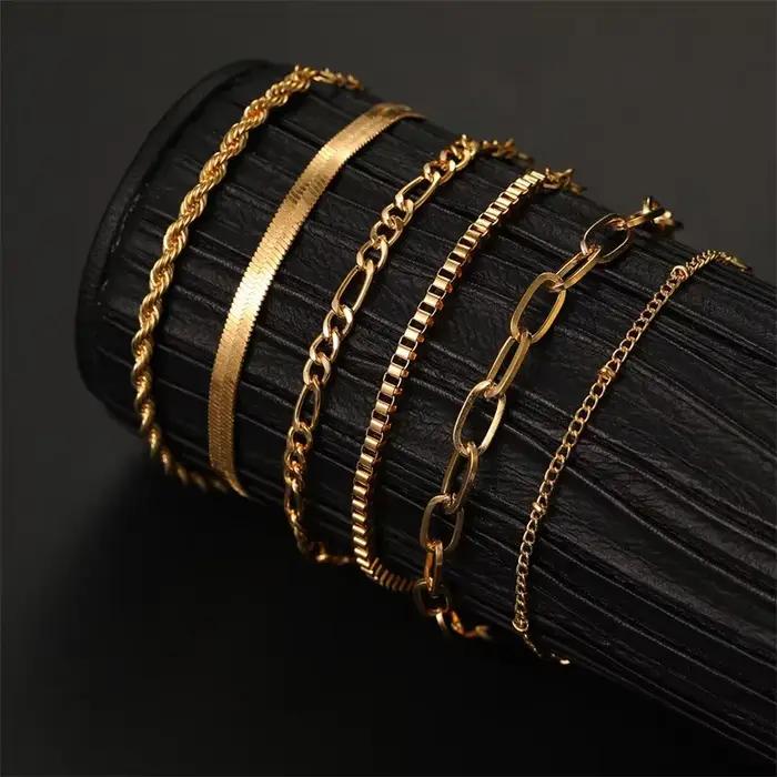 LATS – ensemble de bracelets couleur or pour femmes, 6 pièces, style Boho rétro, chaîne cubaine torsadée épaisse, tendance, bijoux de qualité, cadeaux, 2023