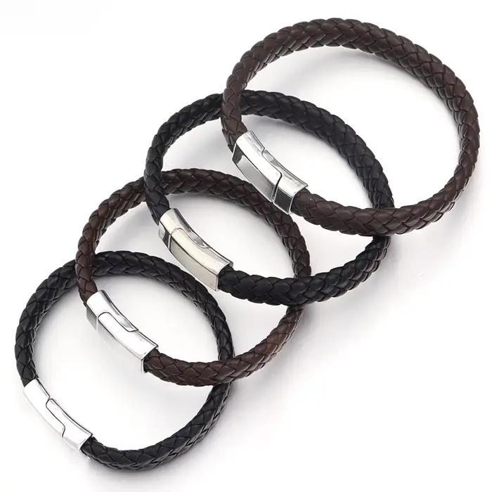 Bracelet en corde de cuir tissé Simple