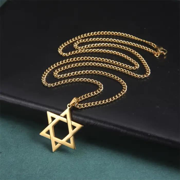 Collier pendentif étoile de David pour femmes et hommes, en acier inoxydable, couleur or argent noir, classique, étoile à Six branches, bijoux juifs