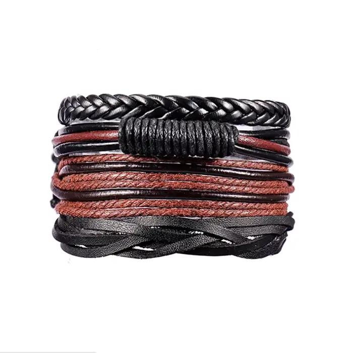 Bracelets en cuir tressé pour hommes, ensemble de 4 pièces, Vintage, Punk, fait à la main, corde, bijoux cadeaux