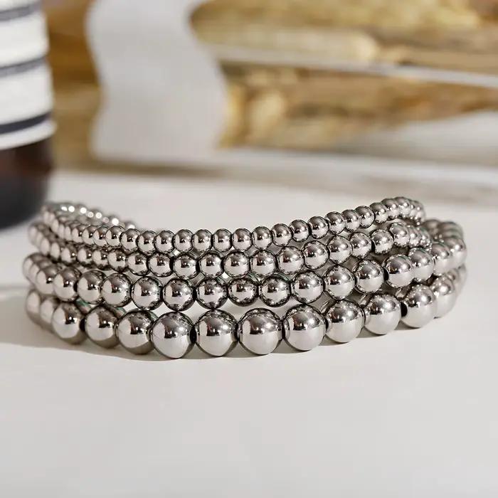 Bracelet Classique en Perles de Bronze pour Homme et Femme, Accessoire en Cuivre et Métal Fait à la Main, 4/5/6/8mm