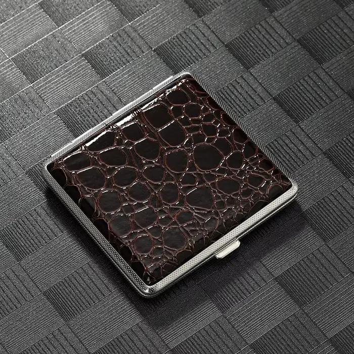 Boîte à cigarettes en cuir à motifs crocodile en simili cuir, paquet de 20 cigarettes