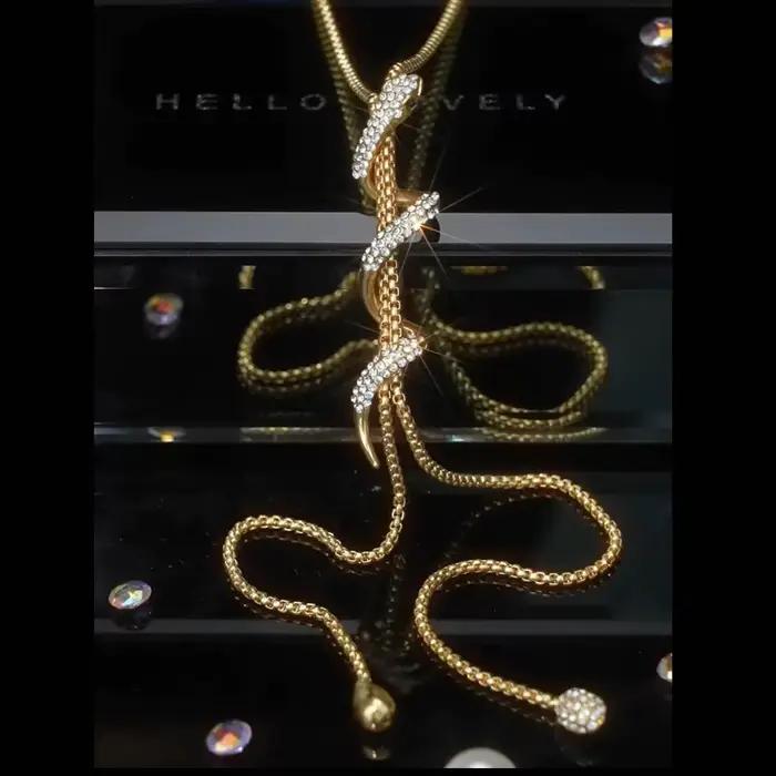 Mode femmes Collier Femme cristal Long Collier déclaration strass serpent pull chaîne colliers pendentifs pour Bijoux Bijoux