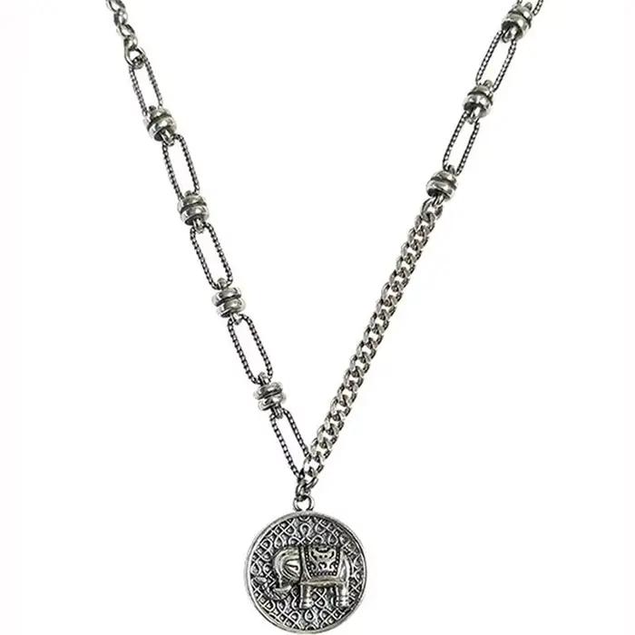 YIZIZAI-Collier pendentif éléphant rétro pour femme, plaqué argent thaïlandais, bijoux asymétriques, mode coréenne, vente en gros