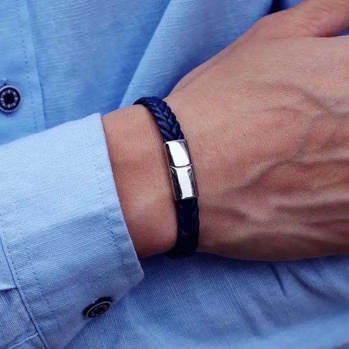 Bracelet en acier inoxydable pour hommes, tressé à la main, en cuir, cadeau pour petit ami, accessoires masculins, bijoux Punk, Pulseras Mujer Joias