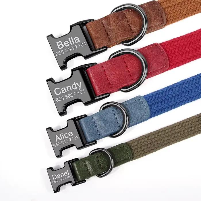 Collier de chien personnalisé colliers de chien en nylon gravés gratuitement carlin bouledogue nom ID boucle collier réglable pour petits moyens grands chiens