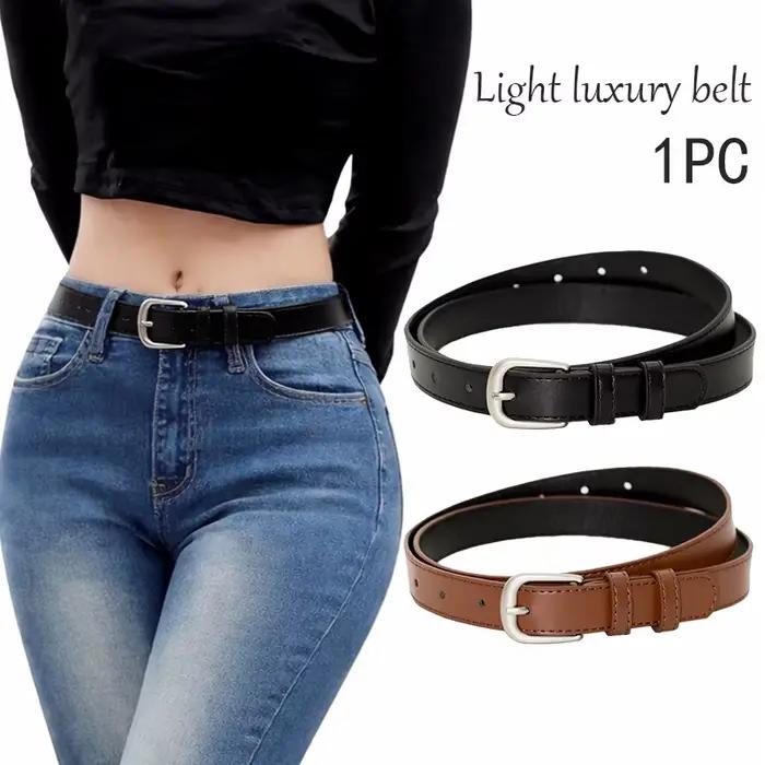 Ceinture en cuir pour femme avec boucle argentée, ceinture décontractée tendance pour jeans, pantalons et robes, ceinture élégante réglable pour femme