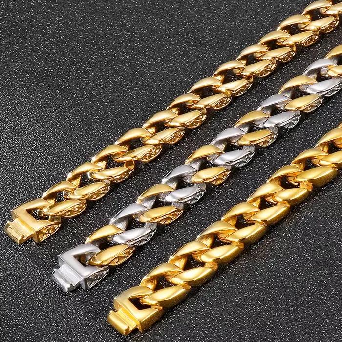 Bracelet de luxe en acier inoxydable couleur or pour homme, largeur 12 mm, chaîne de poignet homme, bracelet homme, bijoux pour petit ami, cadeaux