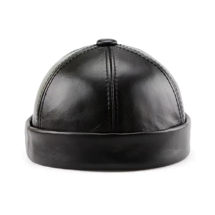 Offre spéciale hommes véritable cuir de vachette chapeau mode propriétaire chapeau hommes rue à la mode hip-hop chapeau casquettes sans bride Melon casquette bonnets pour hommes