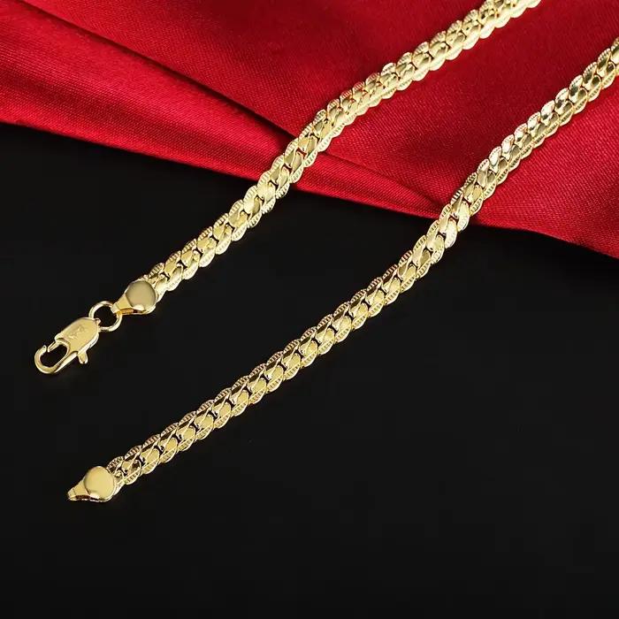 Collier chaîne latérale complète en or 18 carats, 18-24 pouces, 45-60cm, 6mm, pour femmes et hommes, bijoux à breloques pour fête de mariage