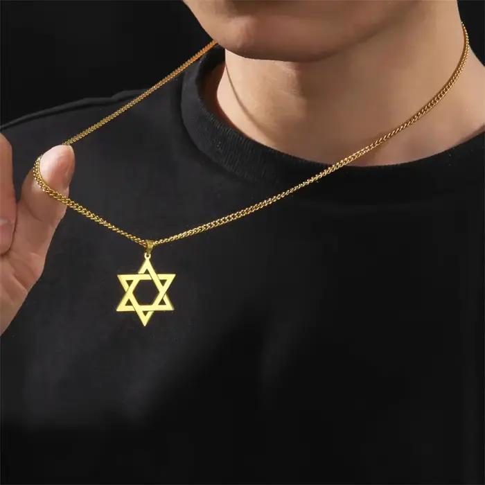 Collier pendentif étoile de David Hexagramme Skyrim pour hommes et femmes, en acier inoxydable noir, longue chaîne de cou, bijoux israéliens, judaïsme