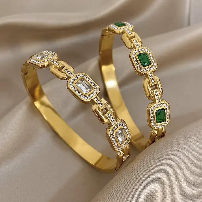 Greatera – Bracelet classique en acier inoxydable, chaîne en Zirconium vert, tempérament de haute qualité, luxe, étanche, cadeau pour femmes